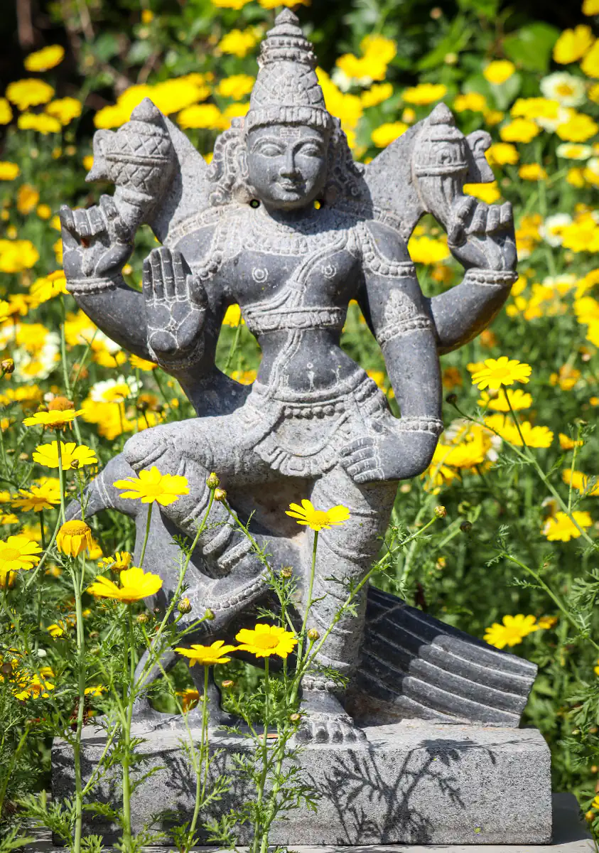 Shani Hindu God of Saturn Granite Garden Sculpture in Abhaya Mudra with Crow 28"