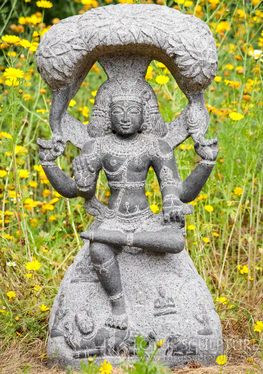 Shiva Dakshinamurti Granite Sculpture Seated in Lalitasana Under Canopy, India 32"