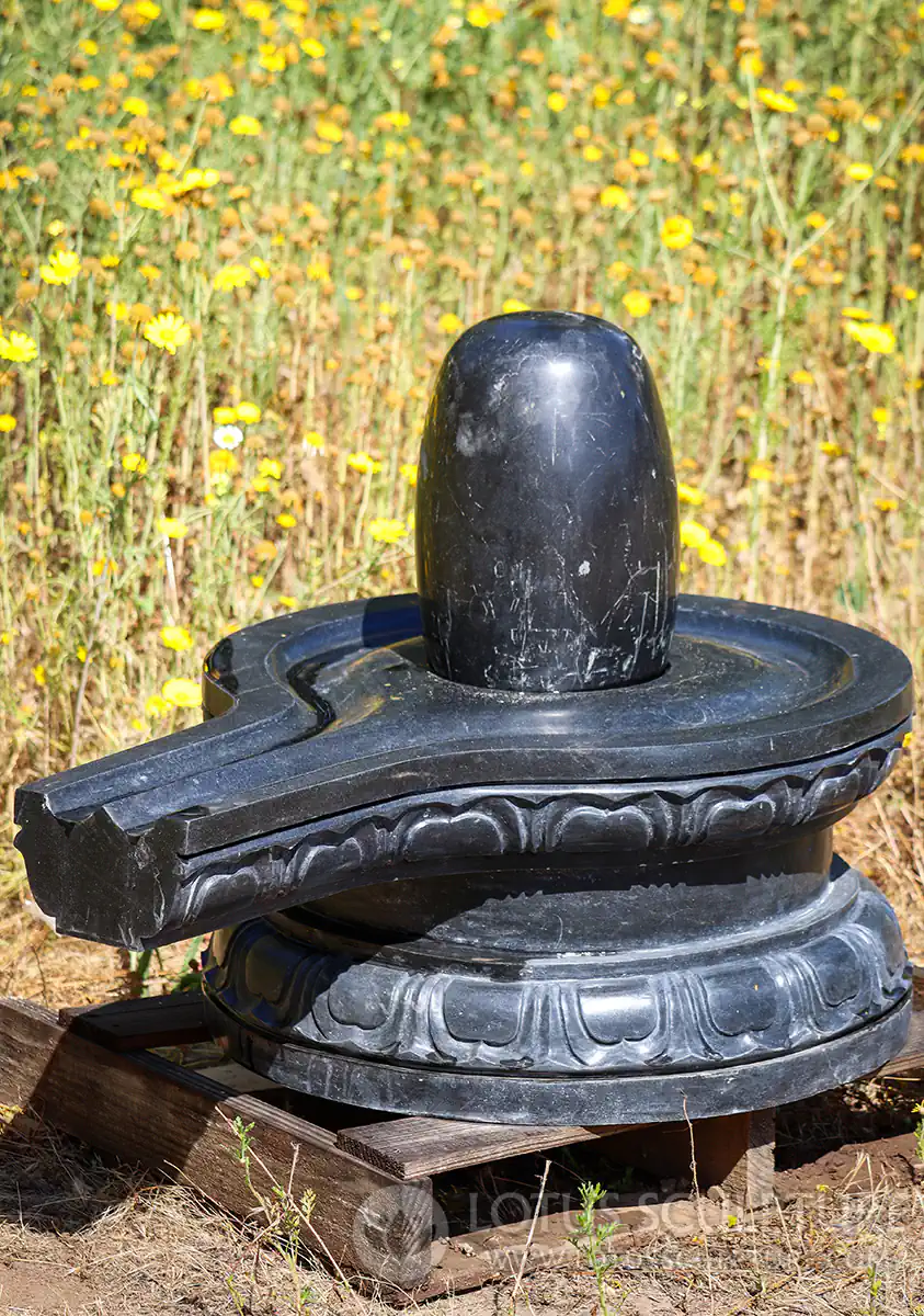 Shiva Lingam Black Narmada Stone with Hand Carved Black Granite Yoni Sculpture, India 35"