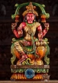 Lakshmi Wood Statue in Varada & Abhaya Mudra with Lotus Flowers Lalitasana Carved in India 24"