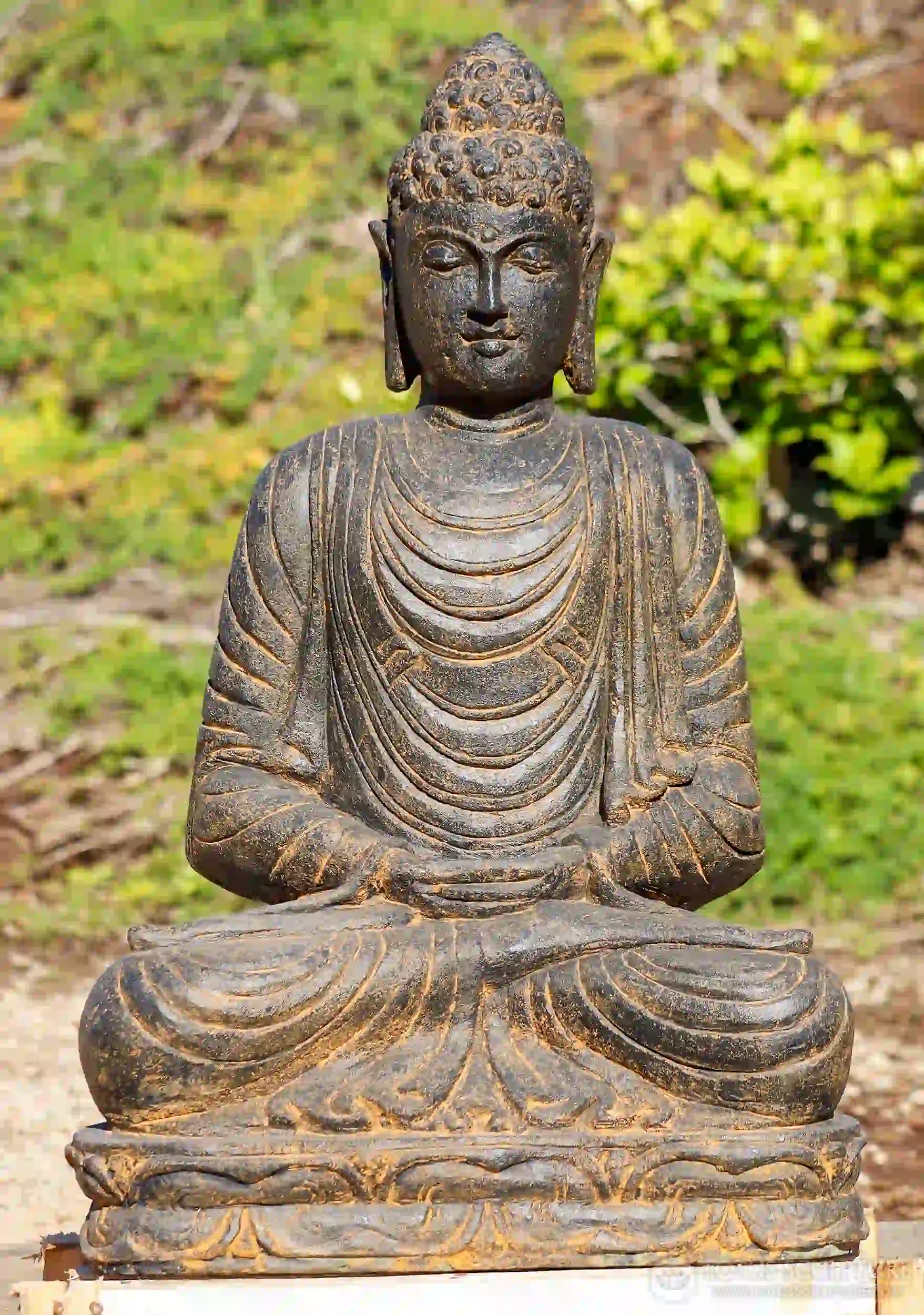 Buddha Garden Sculpture Saffron Colored in Full Robes & Dhyana Meditation Mudra 33"