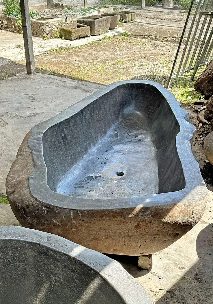 Large River Stone Bathtub Hand-Carved from Indonesian Stone Organic Soaking Tub 95"