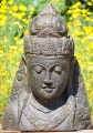 Tara Lava Stone Garden Sculpture Bust with Headdress and Jewelry, Indonesia 27"