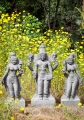 Vishnu with Consorts Sridevi and Bhudevi Black Granite Garden Sculpture Set from India 29"