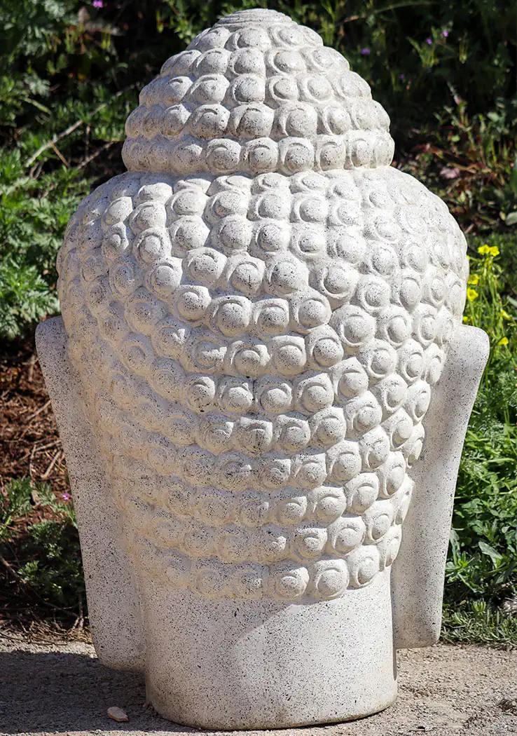 Buddha Head Large Garden Statue with Peaceful Expression White Terrazzo Sculpture 41"