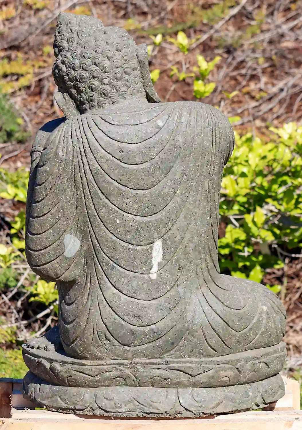 Buddha Dreaming Garden Statue on Lotus Base Hand Carved Green Lava Stone Sculpture 33"
