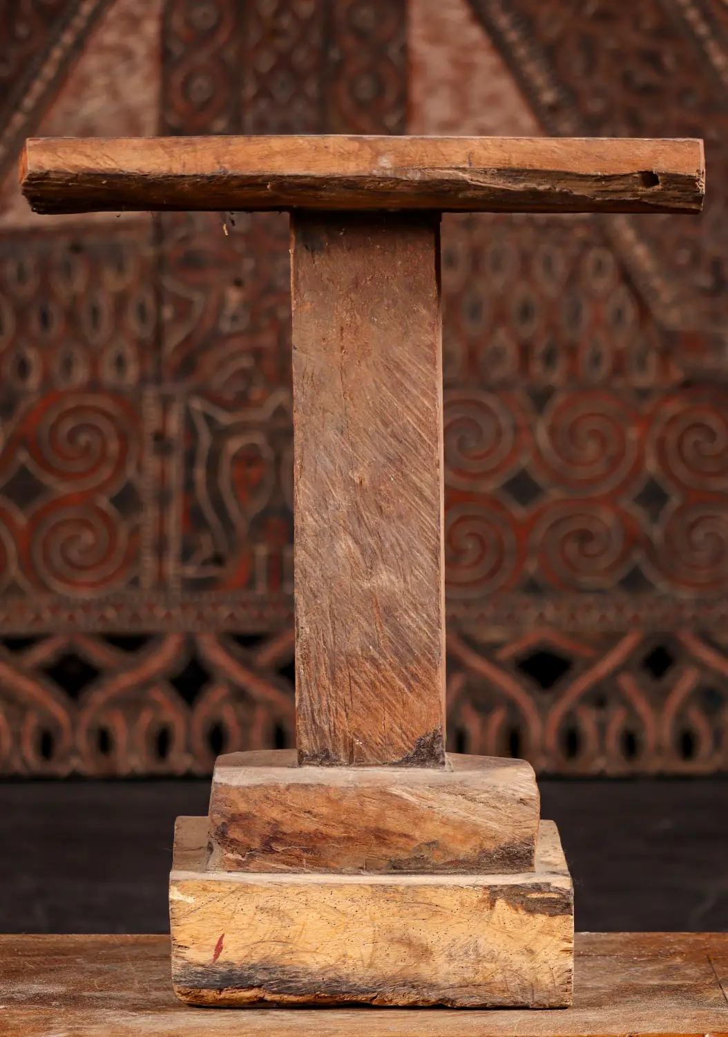Teak Wood Pedestal Stand Rustic Reclaimed Display Base from Cambodia 22"