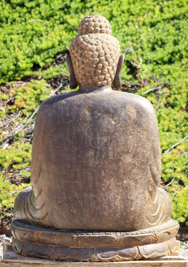 Buddha Garden Sculpture Saffron Colored in Full Robes & Dhyana Meditation Mudra 43"