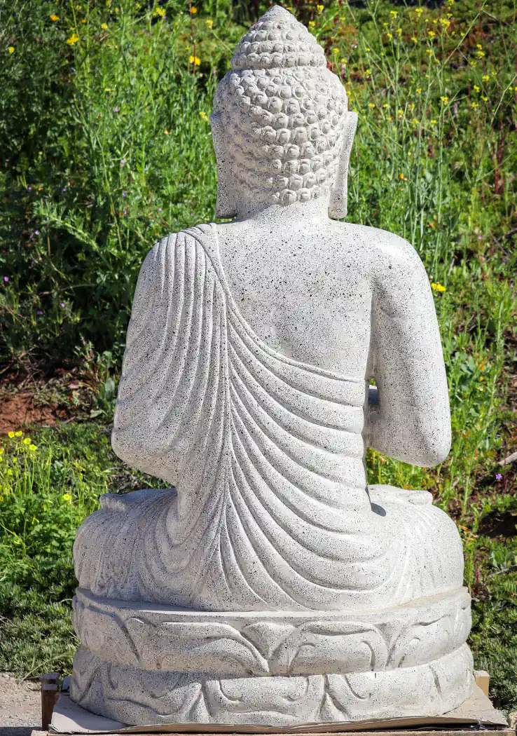 Buddha Garden Statue in Namaste or Anjali Mudra Unique White Terrazzo Stone 59"