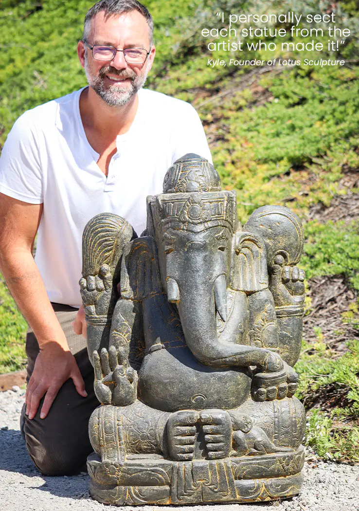 Ganesha Lava-Stone Garden Sculpture in Abhaya Mudra & Bhadrasana Position 32"