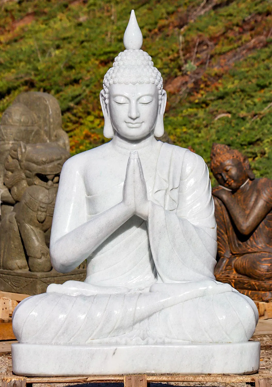 Buddha White Marble Statue in Anjali Namaste Mudra Beautiful Garden Sculpture 54"