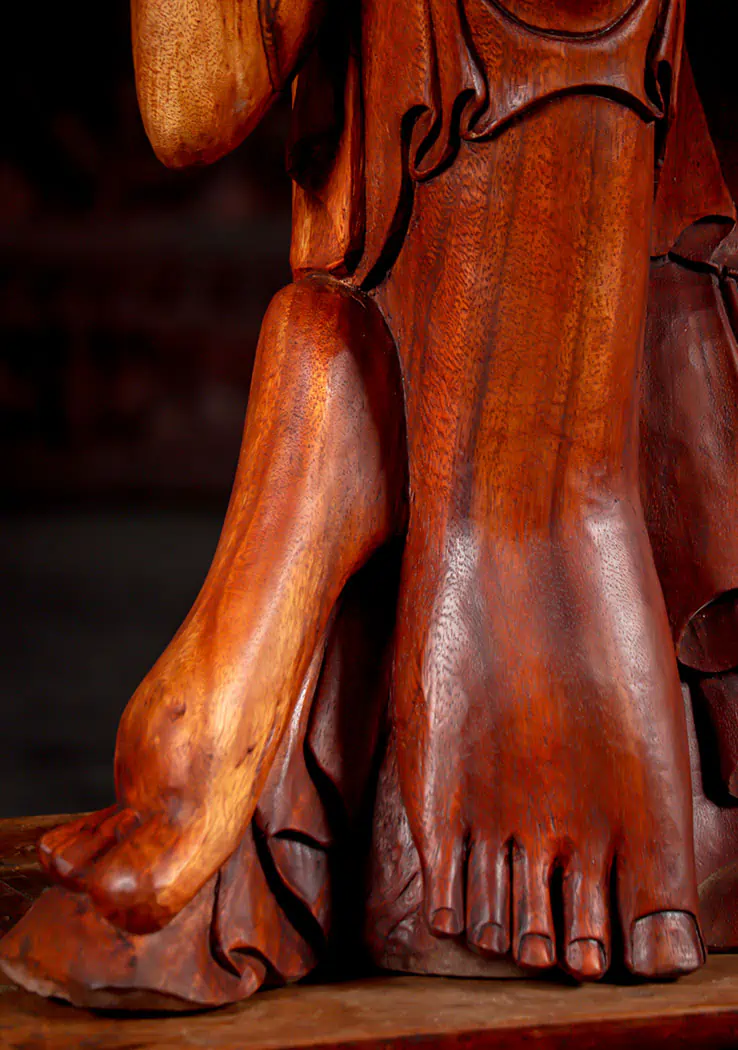 Buddha Wooden Sculpture Resting on Left Knee in Dream Pose Cared in Indonesia 39"