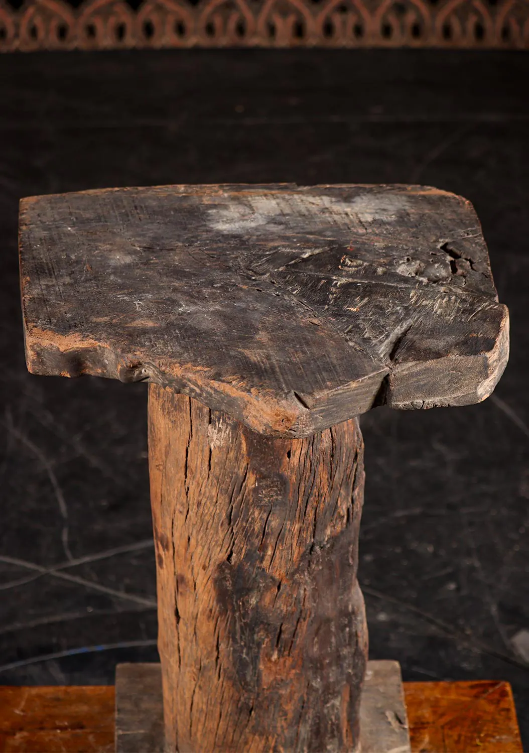 Wood Pedestal Stand Statue Base Made From Reclaimed Teak from Cambodia 27"