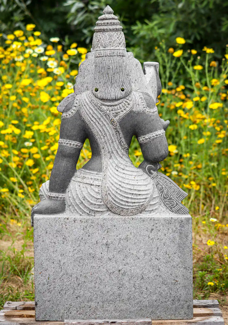Lakshmi Granite Sculpture Seated in Lalitasana with Lotus Flower, India 35"