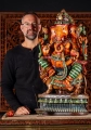 Ganesha Wood Sculpture Riding Mooshika Abhaya Mudra Astride Pose, India 36"
