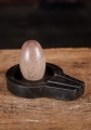Shiva Lingam Small Sculpture Speckled Blush Narmada Stone with Simple Yoni Base 3.5"