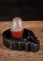 Shiva Lingam Two-Tone Red and Tan Narmada Stone with Carved Yoni for Ritual Worship 3.5"