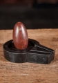 Shiva Lingam Red-Toned Natural Narmada Stone with Black Marble Yoni Base 3.5"