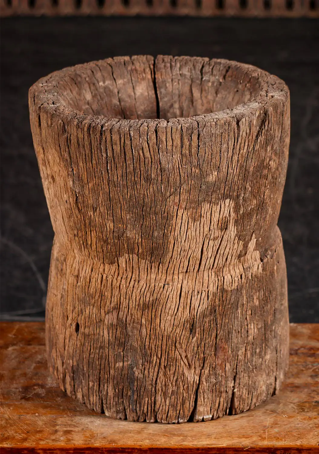 Antique Cambodian Wood Rice Mortar Pedestal Statue Display Stand 18"