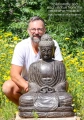 Buddha Lava Stone Garden Sculpture Japanese Style Meditating in Dhyana Mudra 32"