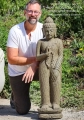 Buddha Lava Stone Standing Statue Vitarka Mudra with Mala Beads in Full Robes 42"