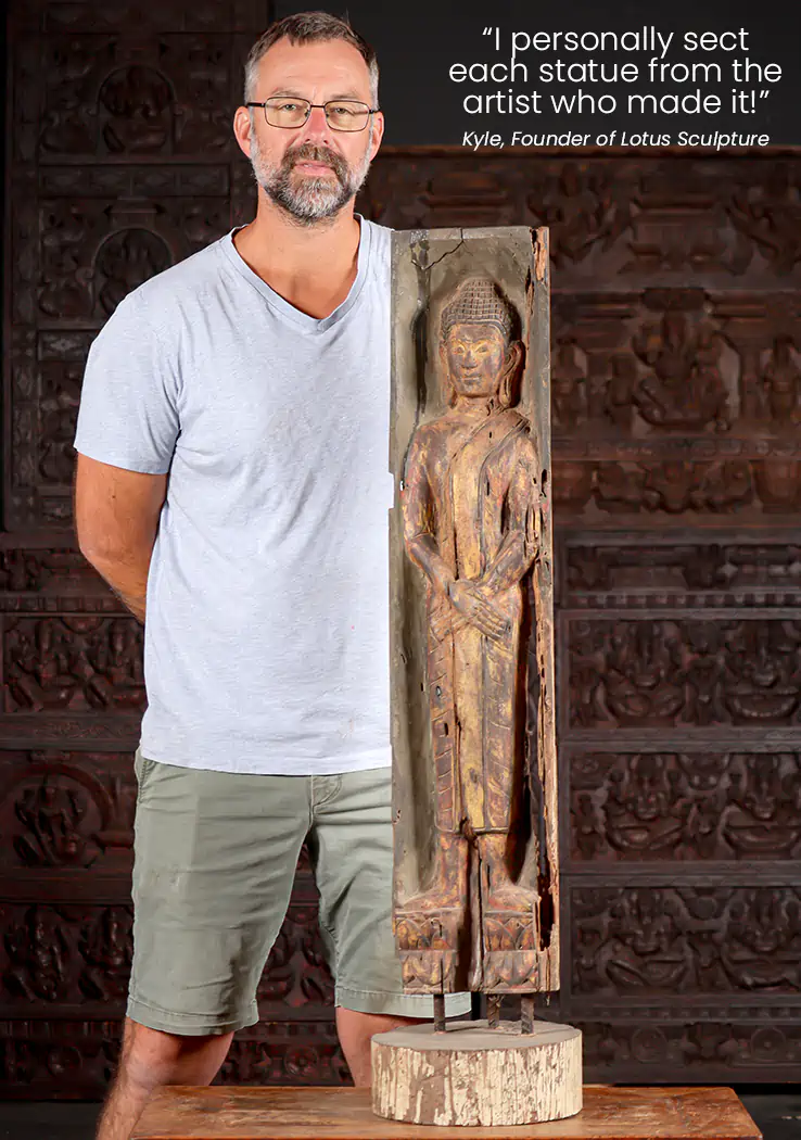 Buddha Reclaimed Teak Wood Sculpture Standing with Crossed Arms Antique 42"
