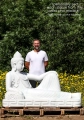 Buddha Garden Sculpture Reclining on Pillow in Full Robes White Marble Hand Made in Vietnam 72"