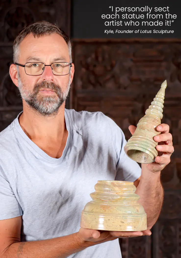 Buddhist Light Marble Stupa Sculpture with Removable Lid Carved in Cambodia 15.5"