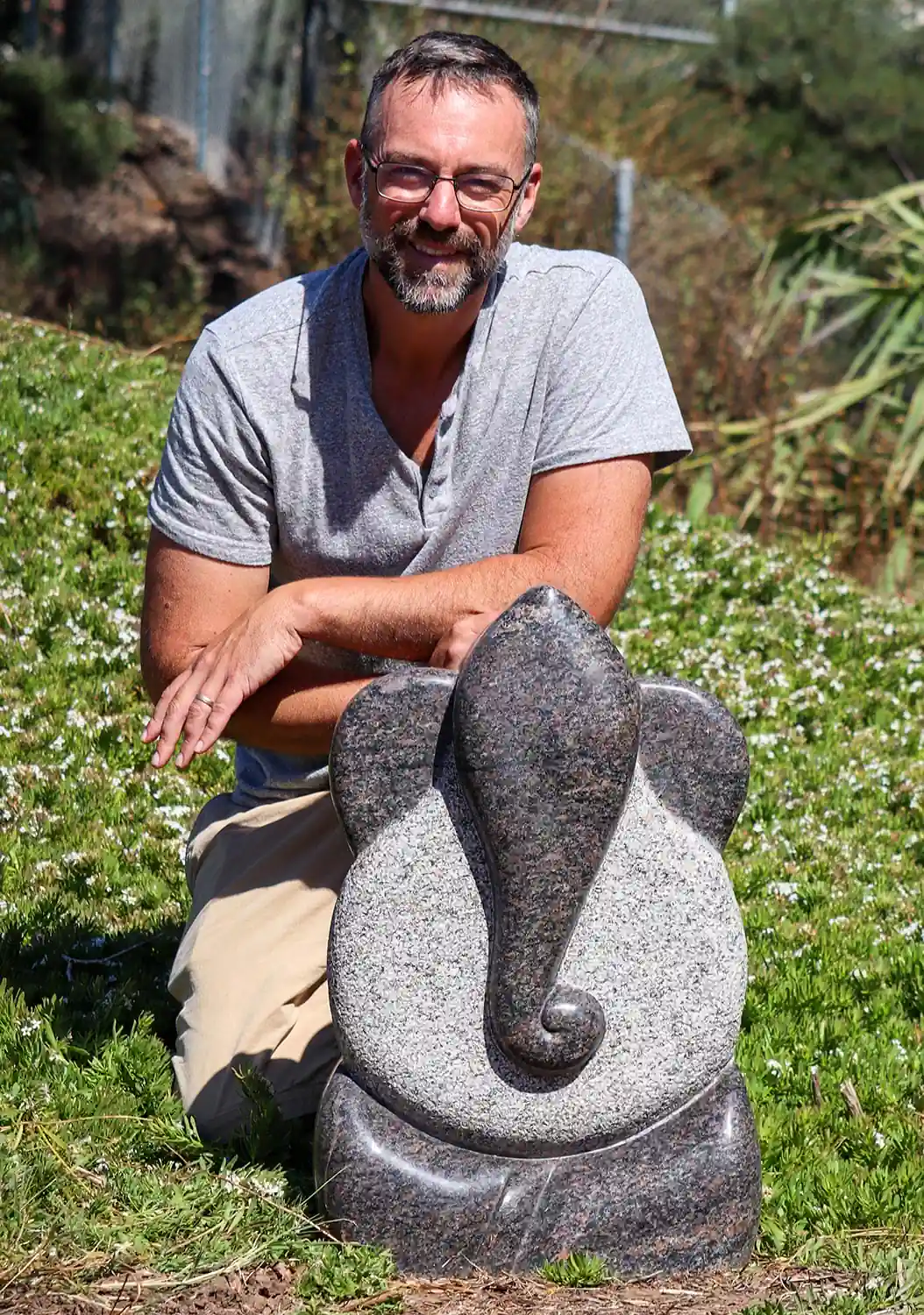 Ganesh Granite Abstract Sculpture with Polished & Rough Contrast South India 24"