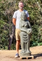 Devi Tara Sculpture Lava Stone Fountain Holding Water Jug Tall Garden Sculpture 59"