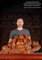 Hotei Buddha of Wealth Wood Sculpture with Gold Ingot & Children on Coins 40"