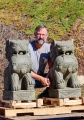 Stone Pair Guardian Shishi Lions or Foo Dogs Garden Statues Hand Carved in Indonesia 31"