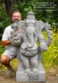 Ganesh Large Black Granite Sculpture Standing with Cobra Belt, Mooshika & Right-Curved Trunk 54"