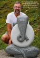 Ganesha Abstract Grey Granite Sculpture with Corkscrew Trunk and Round Body 35"