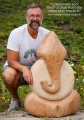 Ganesha Abstract Sculpture in Orange Granite with Right-Curved Trunk and Round Body 36"
