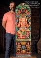Ganesha Painted Wood Panel with Tusk, Goad & Noose, Lotus-Seated from India 61"