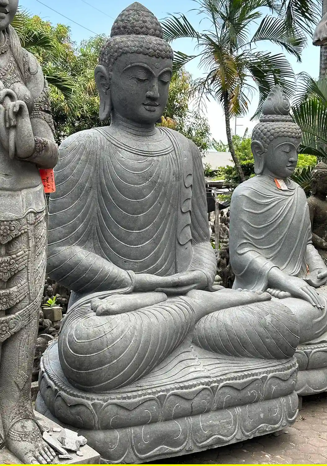 Buddha Lava Stone Garden Statue in Dhyana Meditation Mudra on Lotus Base 87"