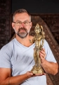 Tara Brass Statue Standing on Lotus Base in Vitarka Mudra with Utpala, Indonesia 17.5"
