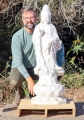 Kwan Yin Sculpture Bodhisattva of Compassion on Lotus Base Carved in White Marble 48"