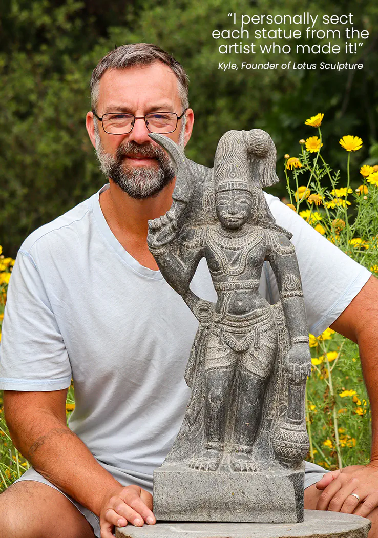 Karuppa Black Granite Statue with Sword and Mace, South Indian Village Guardian Deity 26"