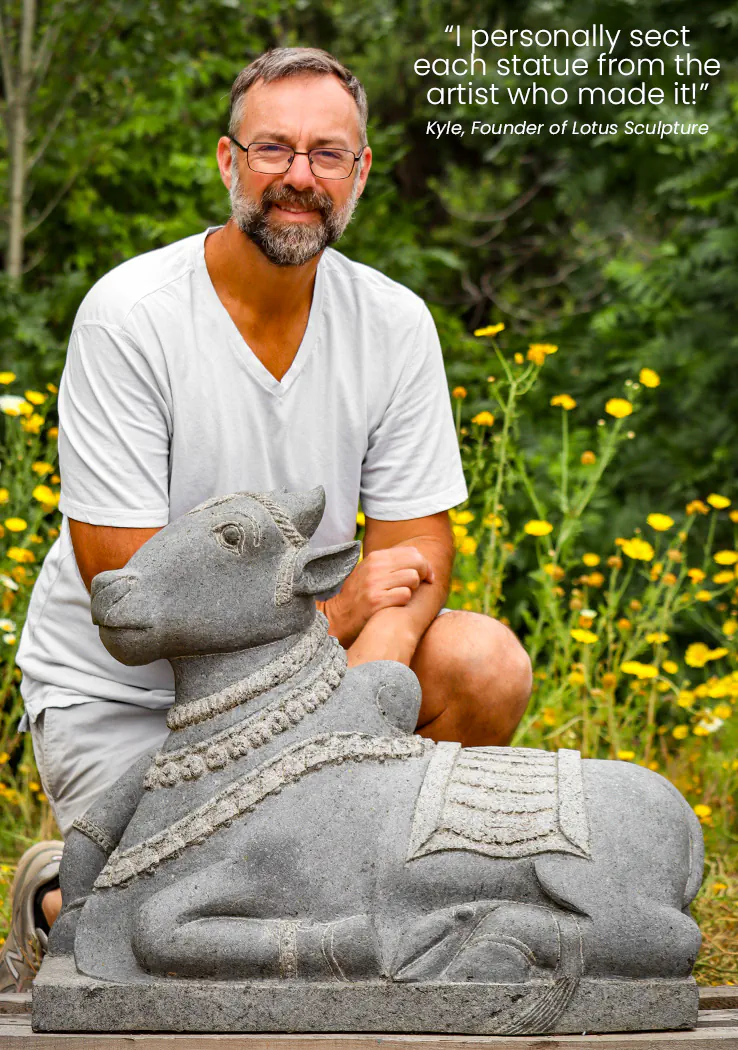 Nandi Black Granite Garden Sculpture Shiva's Sacred Bull in Resting Pose, India 29.5"