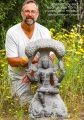 Shiva Dakshinamurti Granite Sculpture Seated in Lalitasana Under Canopy, India 32"