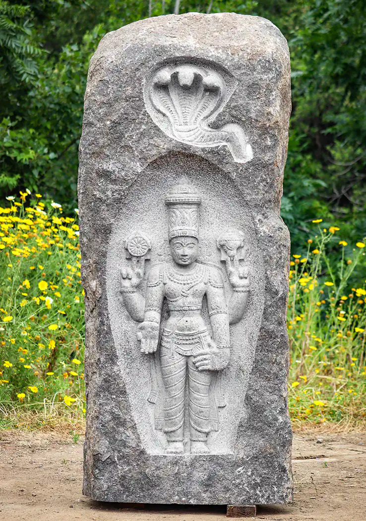 Lord Vishnu with Sesha & Andal with Parrot Double-Sided Granite Garden Sculpture 63"