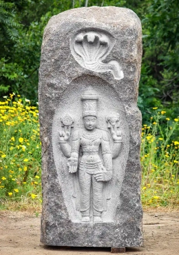 Lord Vishnu with Sesha & Andal with Parrot Double-Sided Granite Garden Sculpture 63"