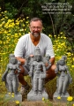 Vishnu with Consorts Sridevi and Bhudevi Black Granite Garden Sculpture Set from India 29"