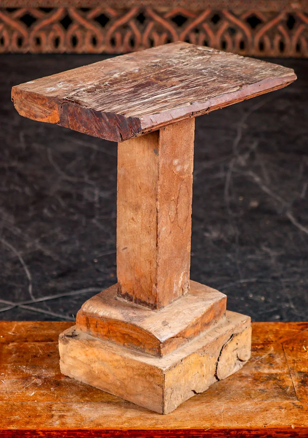 Teak Wood Pedestal Stand Rustic Reclaimed Display Base from Cambodia 22"