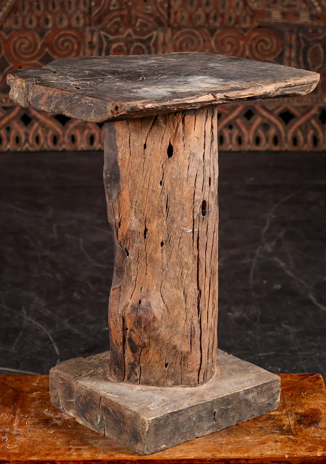 Wood Pedestal Stand Statue Base Made From Reclaimed Teak from Cambodia 27"