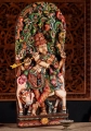 Krishna Wood Sculpture with Flute & Cow under Lush Canopy Arch, India 36"