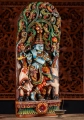 Krishna Wood Sculpture Playing Flute with Cow Under Canopy, India 36"