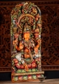 Lakshmi Statue Hand Painted Wood Panel Seated in Lalitasana with Lotus Flowers 36"